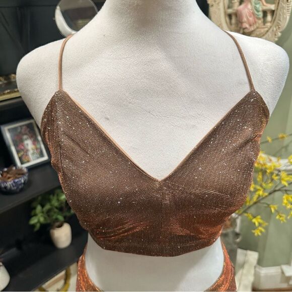 Lulus Shimmer and Shake Iridescent Gold Two Piece Dress Size Small - Picture 3 of 16